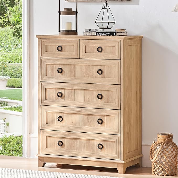 Joaxswe Farmhouse 6 Drawer Dresser for Bedroom Set of 2, 41" Tall Small Dressers & Chest of Drawers, Rustic Wood Dresser with Metal Handle, Storage Organizer Closet for Living Room, Hallway, Entryway - Image 4