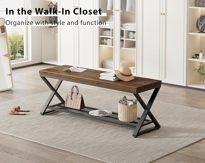 LVB Rustic Entryway Bench, 47” Shoe Bench with Storage for Entry Way, Industrial Shoe Rack Bench with Seating for Foyer Entrance, Farmhouse Wood Bench for Hallway Living Room Bedroom, Rustic Brown - Image 7