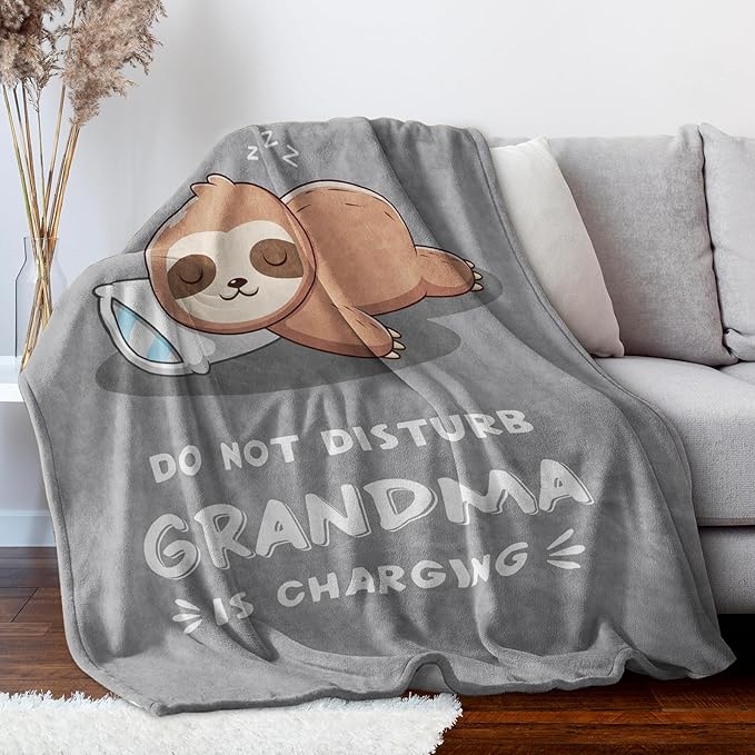 Funny Gifts for Grandma, Grandma is Charging Sloth Blanket, Birthday Gifts for Grandmas from Grandkids,Grandmas Gitts for Mothers Day Christmas, Soft Sloth Blanket for Grandmother, Grey, 60" x 50"