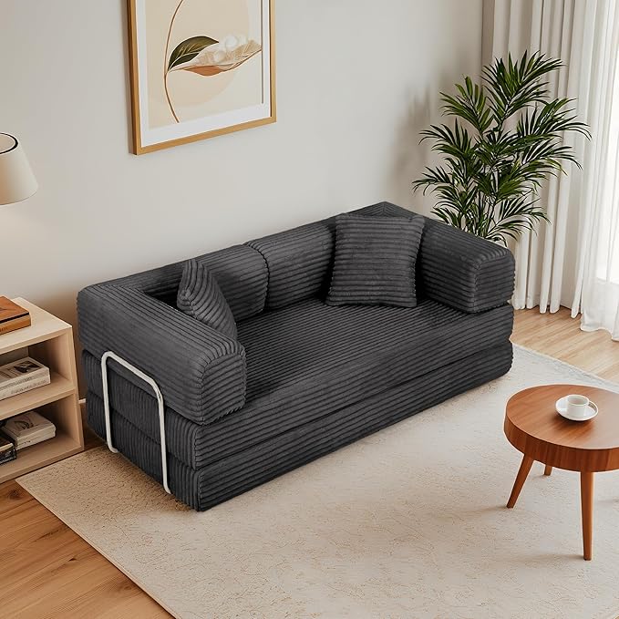 Eafurn 4-in-1 Convertible Folding Sofa Bed Boneless Loveseat Sofa in a Box - Foam Sleeper Couch with Fxied Frame, Modern Corduroy Upholstered Floor Couch & Fold Out Mattress | Breathable material, Fixed-shape Frame