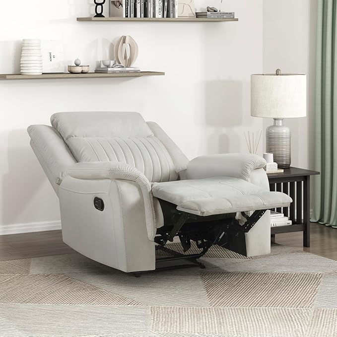 Lexicon Manual Recliner Chair, Polished Microfiber Reclining Sofa Chair, Home Theater Seating, Wall Hugger Manual Recliner for Living Room/Office/Apartment, Beige