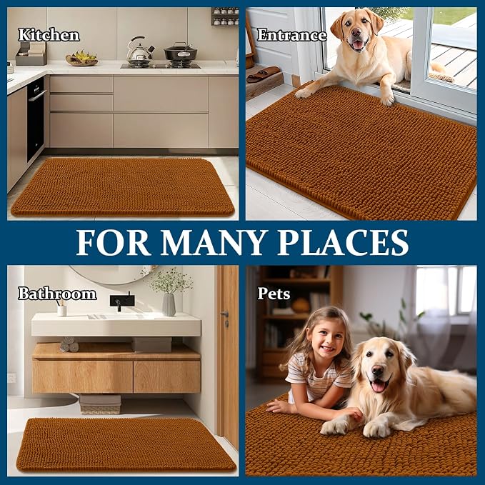 OLANLY Dog Door Mat for Muddy Paws 36x24, Absorbs Moisture and Dirt, Absorbent Non-Slip Washable Doormat, Quick Dry Chenille Mud Mat for Dogs, Entry Indoor Entryway Carpet for Inside Floor, Ochre - Image 8