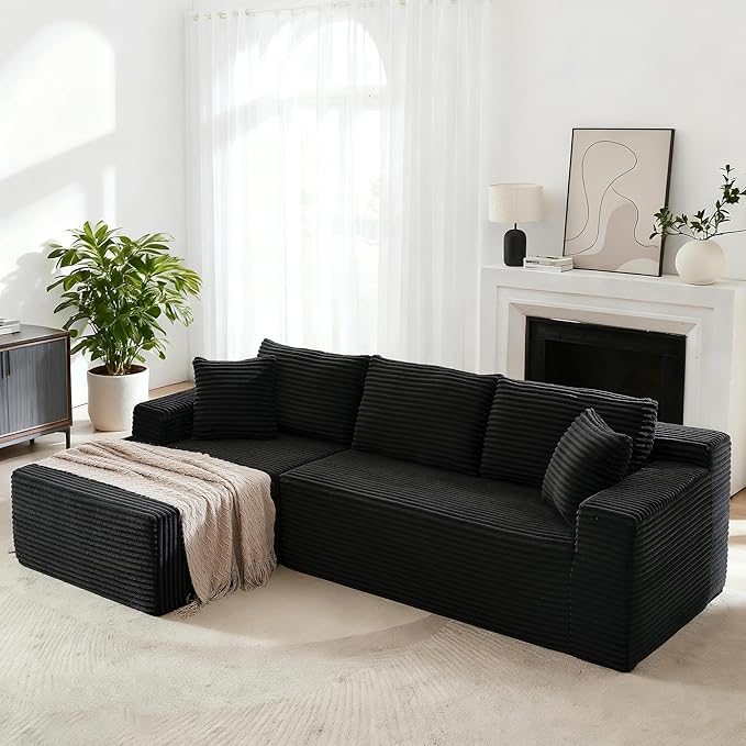 Casaphoria 103" Modular Sectional Sofa, L-Shape Sectional Cloud Couch with Chaise and Deep Seat,Upholstered Couches for Living Room Bedroom, No Assembly Required, Black