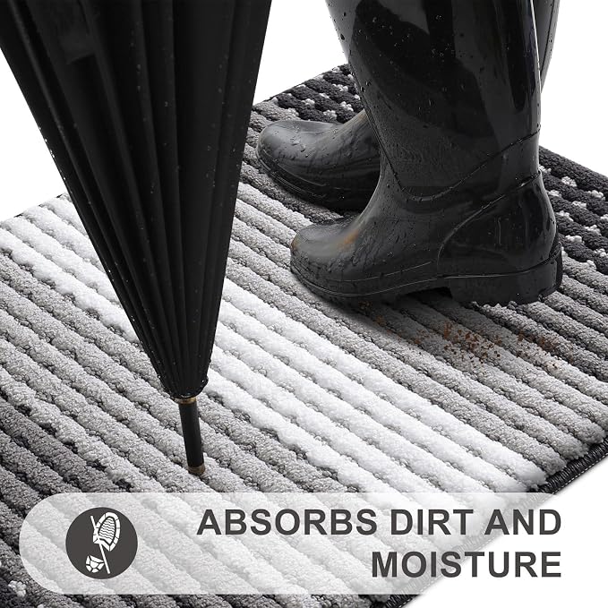 Kitinjoy Indoor Outdoor Door Mat, 36x24 Non-Slip Absorbent Dirt Trapper, Low-Profile Washable Inside Entrance Front Floor Mat, Sturdy Soft Entry Dotted Ombre Doormats for Entryway, Grey - Image 2