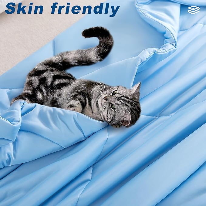 Cooling Comforter Queen Size, Double-Sided Cold Tech Fabric Quilted Bed Comforters Cooling Blanket for Hot Sleepers, Breathable Lightweight Summer Bedding, All-Season Ice Blanket, Blue