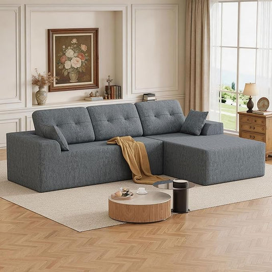 Ball & Cast Modular Cloud Sofa,106'' Chenille Sectional Couch with Wider Armrest and Pillow,3 Seat Upholstered Convertible Comfy Sofa Couches for Living Room, No Assembly Required,Right Facing(Grey)