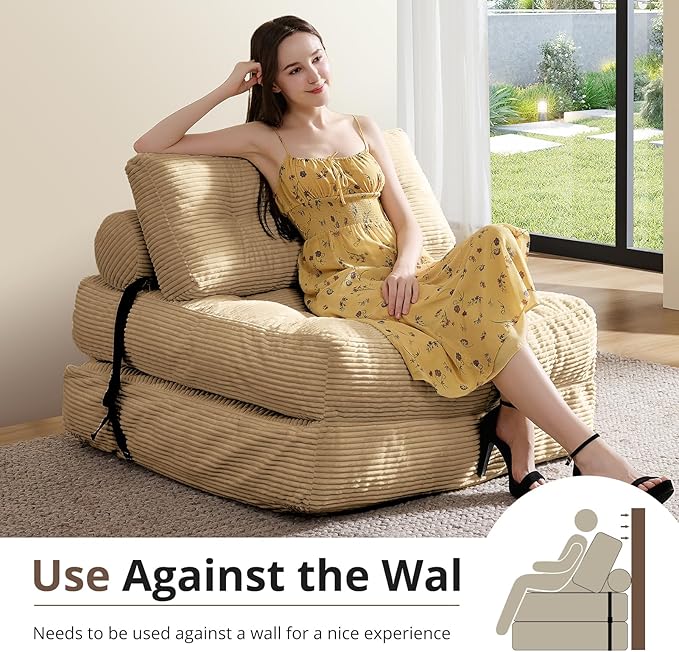 Folding Sofa Bed, Convertible Sleeper Chair with Pillow, Foldable Mattress with Back Support, Portable Floor Sofa Lounge for Living Room Bedroom Dorm