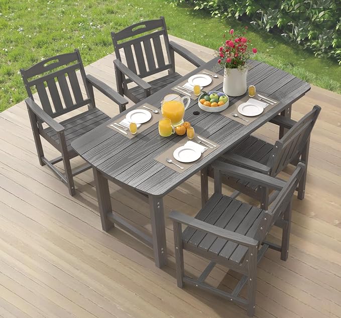 Ciokea HDPE Outdoor Dining Set, 5-Piece Patio Table and Chairs Set with Umbrella Hole, All-Weather Patio Dining Sets for 4, Durable Patio Furniture for Backyard, Garden, Lawn & Poolside, Grey by CIOKEA