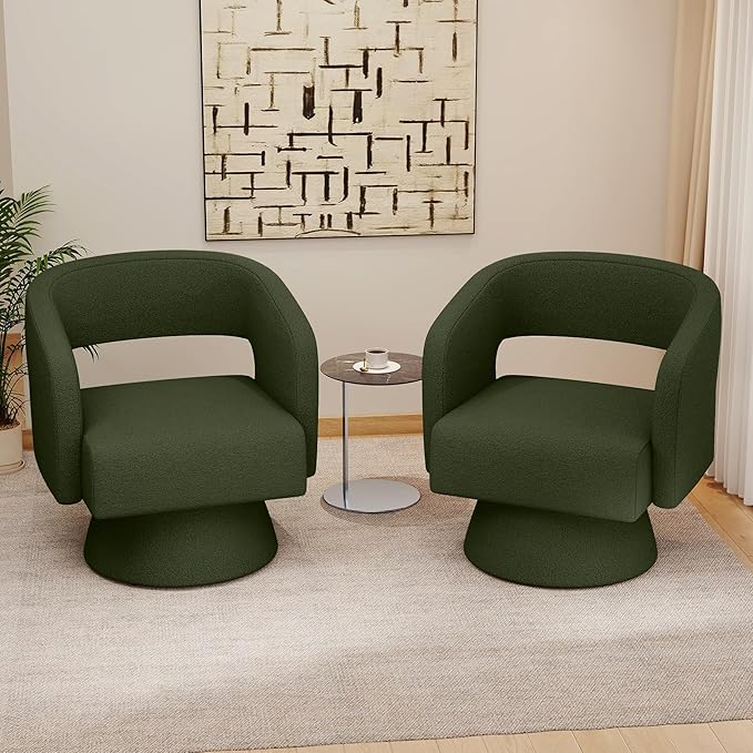 Nebuaegis Swivel Accent Chair Set of 4, Modern Comfy Teddy Barrel Chairs, Oversized Upholstered Round Arm Chair for Living Room, Bedroom, Reading Room, Green
