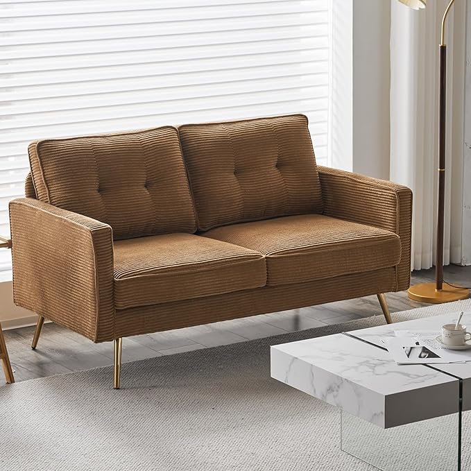 VINGLI 56" Modern Khaki Loveseat,Small Corduroy Sofa Couch Deep Seat for Living Room,2-Seater Loveseat Sofa for Bedroom,Apartment,Office,Dorm,Small Space