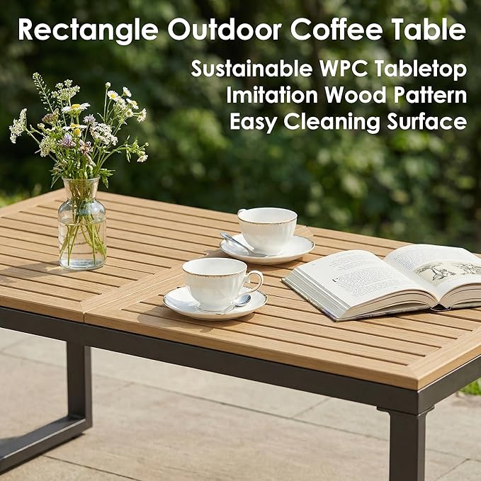 5 Piece Patio Conversation Set for 7, Modular Patio Sofa Couch with Cushions, Rattan Outdoor Patio Furniture Set with Loveseat/Coffee Table, Outdoor Sectional Furniture for Deck/Porch, Blue