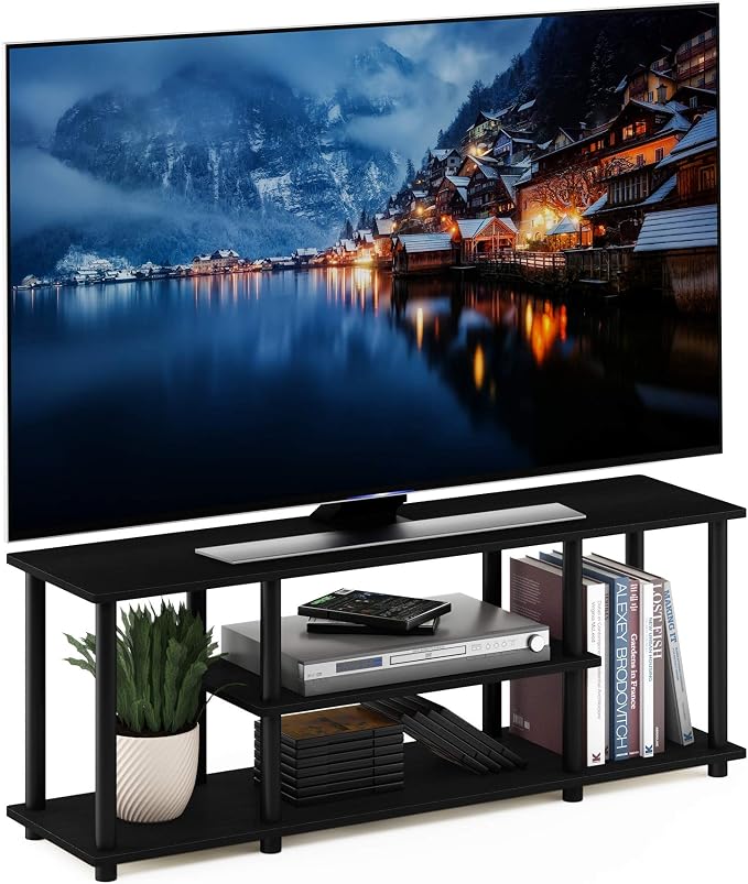 Furinno Turn-N-Tube No Tools 3D 3-Tier Entertainment TV Stand up to 50 inch TV, Round Tubes, Walnut by Furinno-FitsYourSpaceFitsYourBudget
