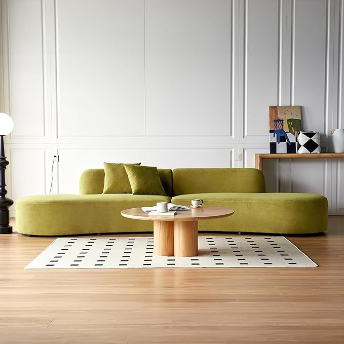 132" Curved Sofa with Throw Pillows, 6 Seater Luxury Velvet Couch with Half Moon Design and High-Density Foam, Ideal for Modern Living Room, Office & Apartment, Olive Green