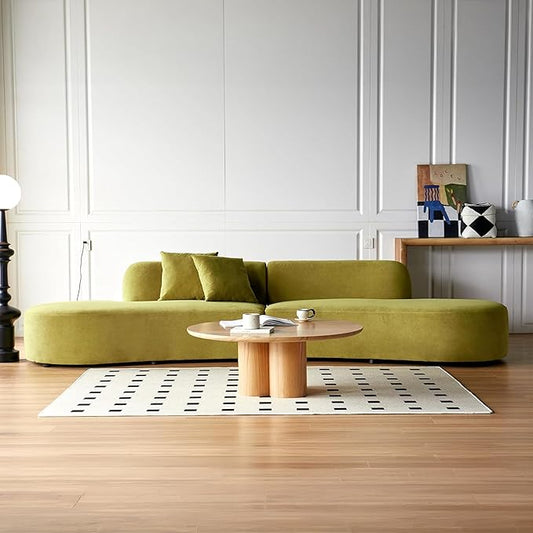 132" Curved Sofa with Throw Pillows, 6 Seater Luxury Velvet Couch with Half Moon Design and High-Density Foam, Ideal for Modern Living Room, Office & Apartment, Olive Green