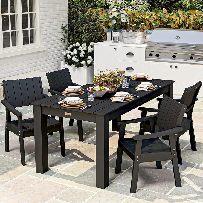 ZHUSI Patio Table and Chairs Set, Outdoor Table and Chairs,HDPE Outdoor Dining Set with Umbrella Hole for Backyard, Poolside, Porch (Black, 5 PCS) - Image 5