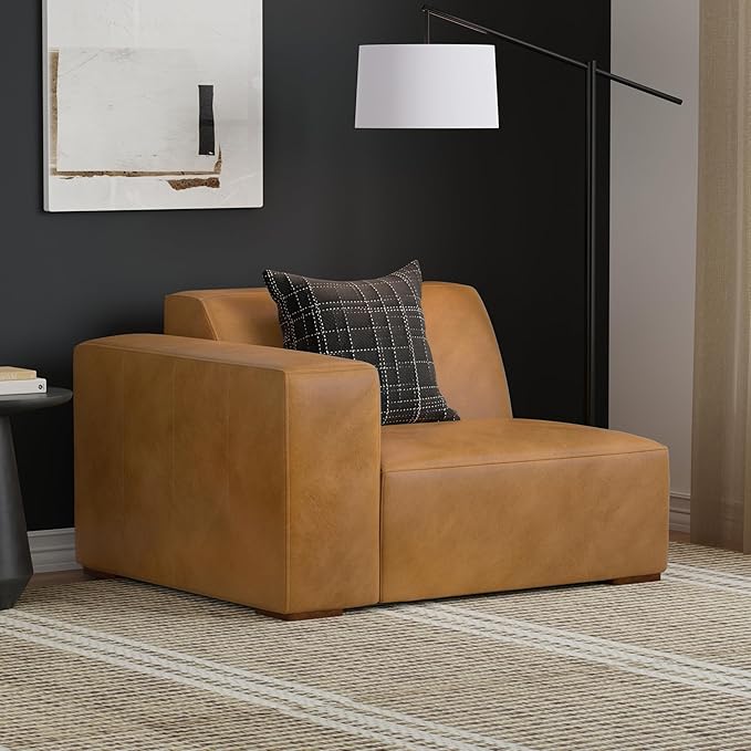 SIMPLIHOME Rex Left-Arm Sofa Module in Full-Grain Genuine Leather, Sienna, 44-inches Wide, Handcrafted Modern-Style Left-Arm Accent Chair for Living Room and Family Room