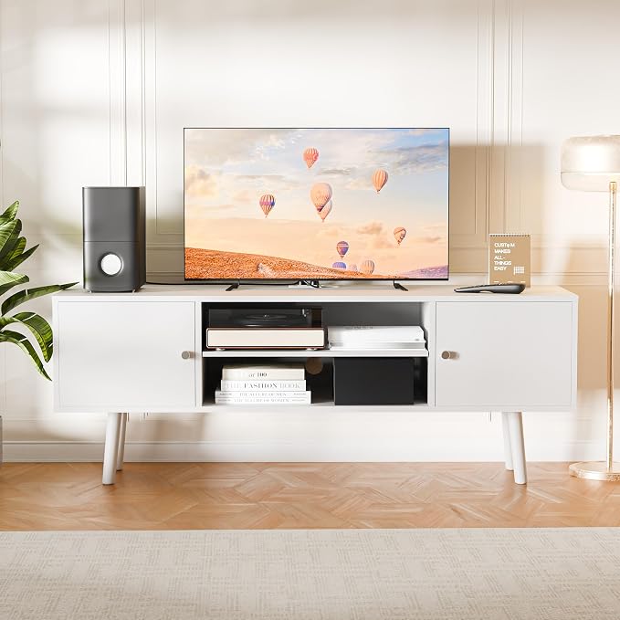 Cozy Castle TV Stand for 48-55 Inch TV, Mid Century Modern Entertainment Center with Storage Cabinet, TV Media Console with Charging Station for Living Room (White, 53.1" W x 15.7" D x 19.7" H) - Image 4