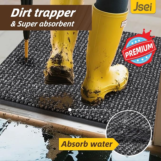 JSEI Dirt Trapper Door Mat 24"x36" Non-Slip Washable Entrance Mat, Dog Doormats, Absorbent & Fade-Resistant Floor Mats, Low Profile Welcome Mats for Entryway, Front Door, and Inside Entrance, Charcoal - Image 4