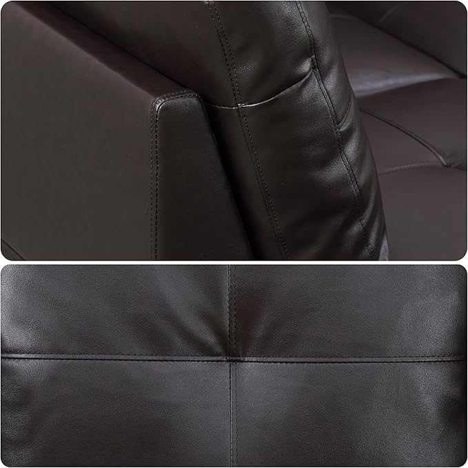 103.5 Inch Modern L-Shaped Couch, Faux Leather Sectional Sofa with Chaise Lounge, 4-Seater Couch with Accent Pillows for Living Room, Apartment, Brown
