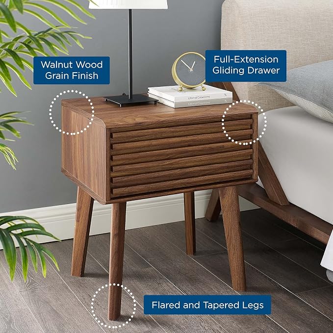 Modway Render Mid-Century Modern End Table or Nightstand in Walnut - Image 9