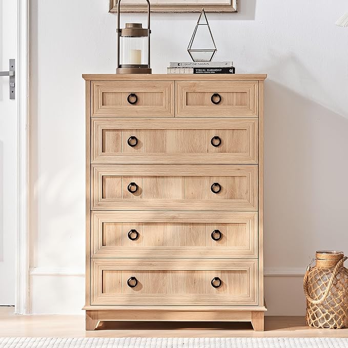 Joaxswe Farmhouse 6 Drawer Dresser for Bedroom Set of 2, 41" Tall Small Dressers & Chest of Drawers, Rustic Wood Dresser with Metal Handle, Storage Organizer Closet for Living Room, Hallway, Entryway - Image 3