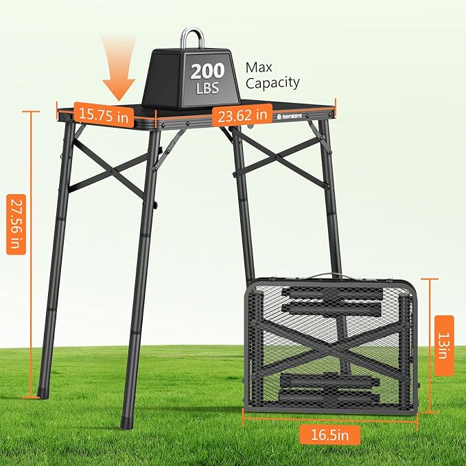 Folding Grill Table for Outside, 3 Height Adjustable Small Camping Table with Mesh Bag, Metal Aluminum Folding Table, 23.62 x 15.75 inches, Portable Grill Stand for Picnic, Camping, BBQ, Beach, Black - Image 2
