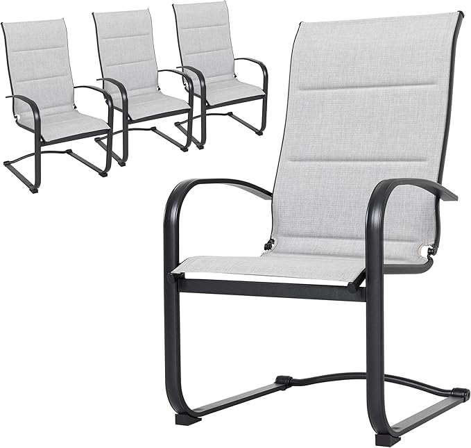 NUU GARDEN Patio Chairs Set of 4, All-Weather Padded Textilene Outdoor Dining Chairs with Spring Motion and High Back, Breathable Patio Chairs for Backyard Lawn Deck, Gray by NUUGARDENCORPORATION
