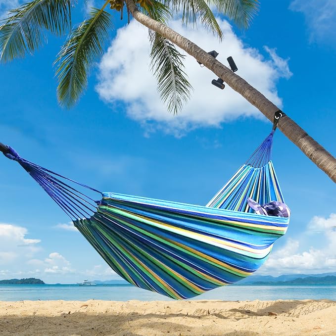 ANYOO Cotton Hammock Portable Camping Hammocks for Hanging Sturdy Garden Comfortable Fabric Hammock with Tree Straps Up to 660lbs with Travel Bag for Camping Outdoor/Indoor Patio Backyard - Image 7