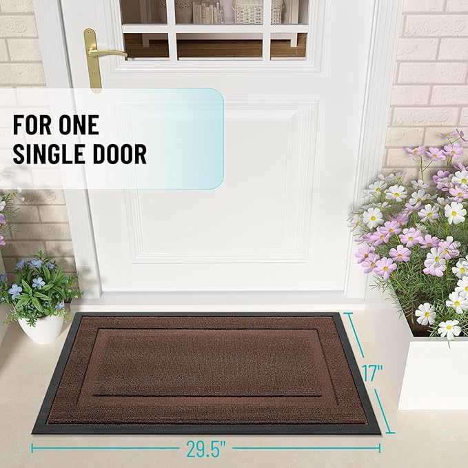 OLANLY Front Door Mat Indoor Outdoor Entrance, Waterproof All-Season, All-Weather Doormat, Sturdy Natural Rubber, Low Profile, Easy Clean Patio Porch Entryway Mat, 59x23, Chocolate Brown - Image 2