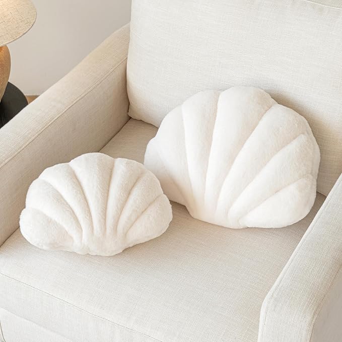Shell Pillow, Seashell Throw Pillow with Soft Rabbit Plush for Couch Bed, Shell Shaped Decorative Ocean Pillow Stylish Beach Cushion Room Aesthetic Home Decor