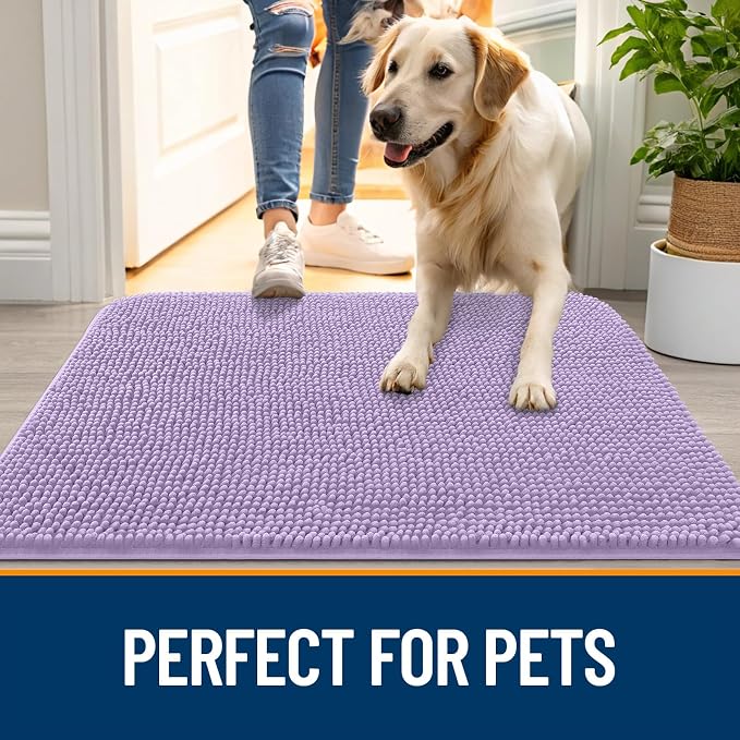 OLANLY Dog Door Mat for Muddy Paws 47x17, Absorbs Moisture and Dirt, Absorbent Non-Slip Washable Doormat, Quick Dry Chenille Mud Mat for Dogs, Entry Indoor Entryway Carpet for Inside Floor, Lavender - Image 6