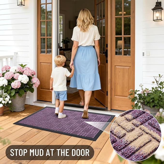 OLANLY Front Door Mat Outside Entrance 59x23, Absorbent, Heavy Duty Sturdy Natural Rubber Doormat Indoor Outdoor, Non-Slip, Stain and Fade Resistant, Low Profile Floor Mat for Entryway, Violet - Image 6