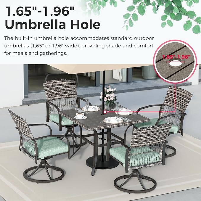Pamapic 5-Piece Outdoor Dining Set with Swivel Chairs, Rattan Patio Furniture for Backyard, Deck, Garden, Weather-Resistant Iron Slats Table & 4 Chairs with Removable Cushions (Green) - Image 4