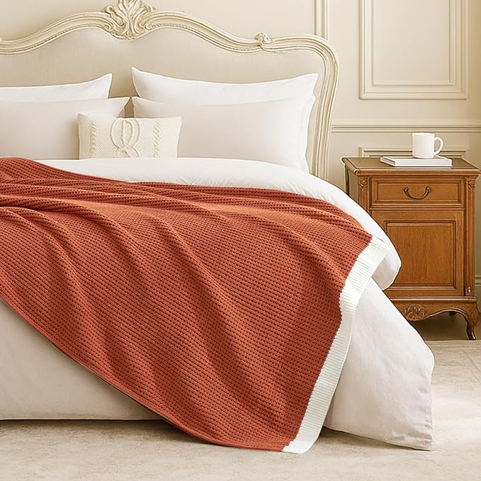 Amélie Home Chenille Throw Blanket, Soft Cozy Waffle Throw for Couch & Sofa, Warm Yet Lightweight, Breathable All-Season Throws for Women Men, Housewarming, Birthdays, 50"x60", Orange