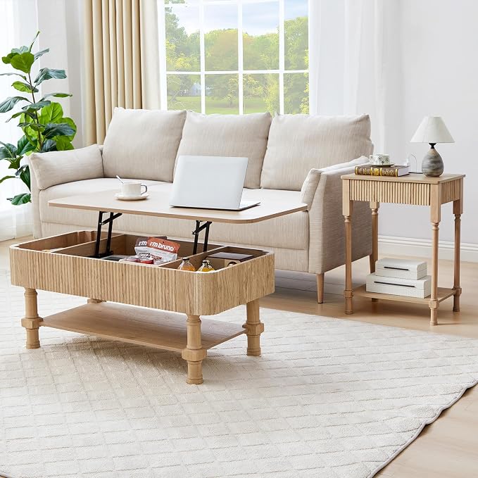 XUZENEST Fluted Nightstand with Charging Station, 23.6” Large Bed Side Table End Table with Drawer, Modern Mid Century Solid Wood Legs Night Stands Bedside for Bedroom Living Room Sofa Office, Natural - Image 9