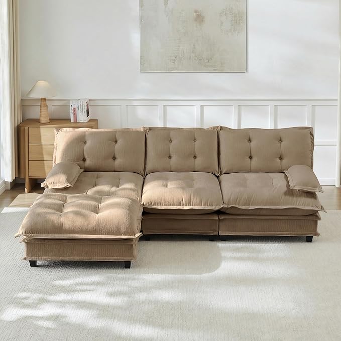 108" Oversized L Shaped Modular Sectional Sofa with Reversible Ottoman, Comfy Chenille Upholstered Cloud Couch 4-Seater Sofa Set for Living Room, Apartment, Office | Free Combination, Tufted