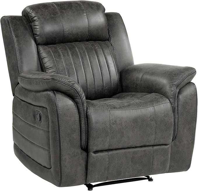 Lexicon Recliner Living Room Set, Home Theater Seating, Manual Polished Microfiber Upholstery Sofas, RV Couch Including Double Recliner Sofa, Loveseat and Chair, 3-Piece Set, Brownish Gray