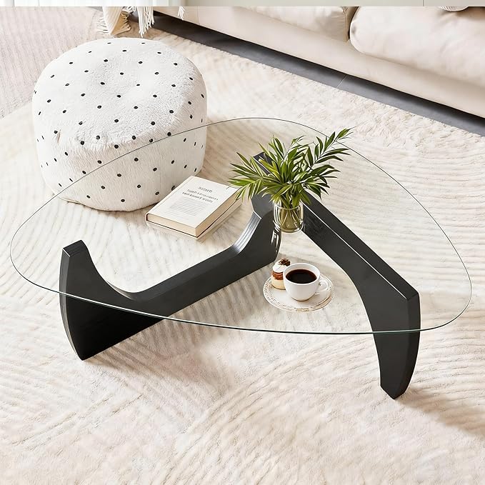 Modern Glass Coffee Table for Living Room, 35.4in Mid Century Coffee Table, Small Coffee Tables, Suitable for Bedroom Living Room Reception Office Tables, Black Transparent 1