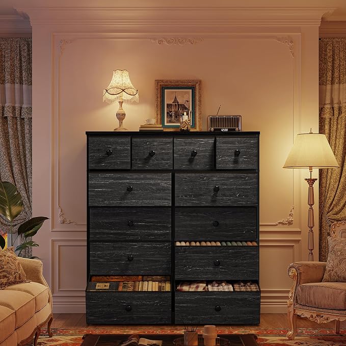 Romorgniz Black Dresser for Bedroom Tall Dresser with 12 Drawers Fabric Dressers & Chests of Drawers, Bedroom Dresser with Metal Frame, Wood Top, Entryway Living Room 11.81" D x 38.97" W x 40.15" H - Image 8