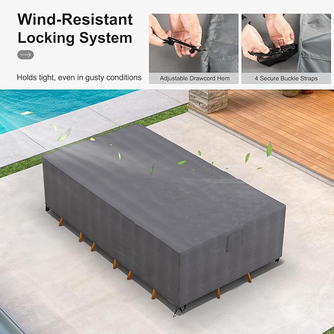 PURPLE LEAF Outdoor Dining Set with Waterproof Furniture Cover 9-Piece All-Weather Patio Set for 8 with Gray Aluminum Table Rope Weave Chairs and Cushions, Gray - Image 5