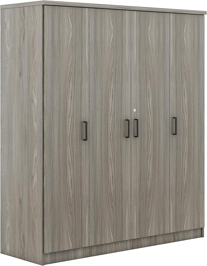67.9" H Large Wardrobe Closet with 4 Doors, Freestanding Armoire Wardrobe Closet with Locking Drawer, Shelves and Hanging Rod, Wooden Bedroom Coat Closets Cabinet for Clothes, Gray