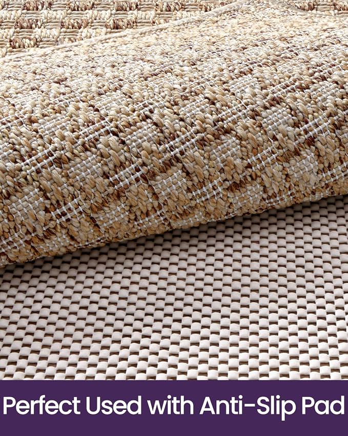 DEXI Hallway Runner Rug 3.3x8, Woven Braided Farmhouse Runner Carpet Indoor, Absorbent Thin Long Entryway Runners for Kitchen, Laundry Room, Patio Entrance, Checkered Beige - Image 3