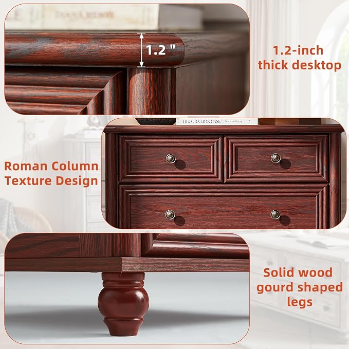 RWYHG Farmhouse 5 Drawer Dresser for Bedroom, 35.5" Tall Small Dressers & Chest of Drawers, Rustic Wood Dresser with Roman Column, Storage Organizer for Living Room, Hallway, Closet (Red Oak) - Image 4