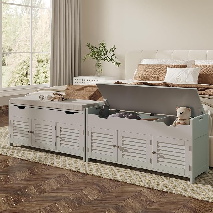 ChooChoo 41.3" Shoe Storage Bench with Lift Top Storage, Entryway Bench with Cushioned Seat, Adjustable Shelf, Shoe Cabinet with Hidden Space, for Entryway, Bedroom, Living Room, Grey - Image 5