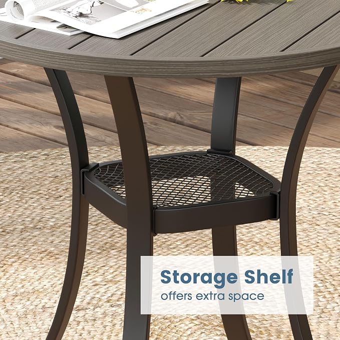 DIFY 3 Piece Outdoor Dining Set for 2, Patio Furniture Set of Small Round Metal Dining Table and 2 Textilene Stackable Patio Chairs, for Garden Porch Deck, Grey Wood-Like Tabletop & Grey Chairs - Image 4