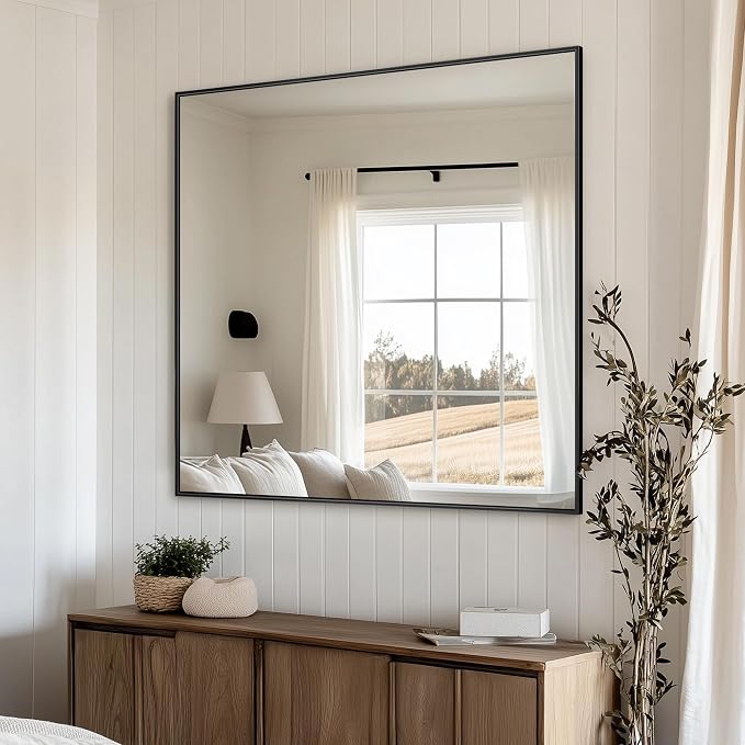 Antok 36x36 Black Metal Framed Bathroom Mirror, Wall Mirror with Rect Corners, Vanity Mirror for Over Sink, Anti-Rust Tempered Glass, Horizontal/Vertical Hanging for Bathroom, Living Room, Entryway - Image 3