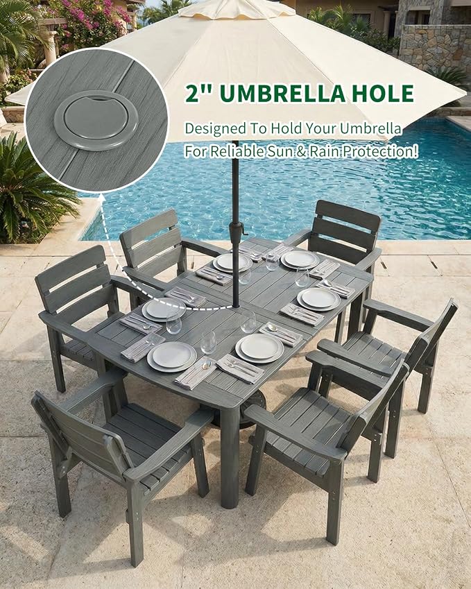 5-Piece Outdoor Dining Set, All-Weather HIPS Patio Table & Chairs for 4, Outdoor Furniture with Umbrella Hole, Ideal for Garden, Poolside, Backyard, Deck, Dark Gray - Image 3