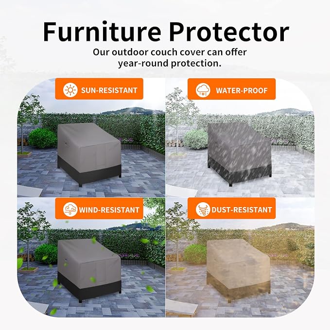 Easy-Going Outdoor Chair Cover Waterproof, Heavy Duty Patio Chair Cover, Windproof Outdoor Furniture Cover with Air Vent (1 Pack-33.5Wx31.5Dx36H inch, Gray/Black) - Image 5