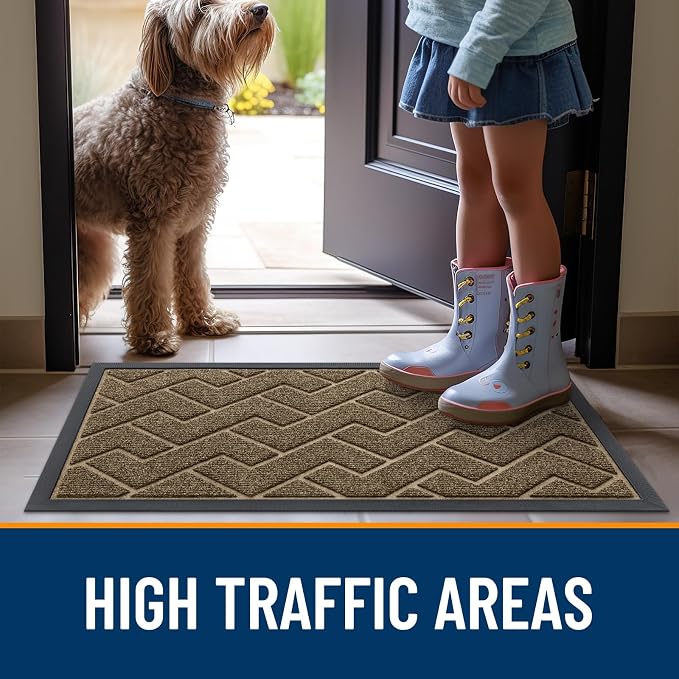 OLANLY Front Door Mat Indoor Outdoor Entrance, Waterproof All-Season, All-Weather Doormat, Sturdy Natural Rubber, Low Profile, Easy Clean Patio Porch Entryway Mat, Herringbone Brick (Brown, 71x23) - Image 8