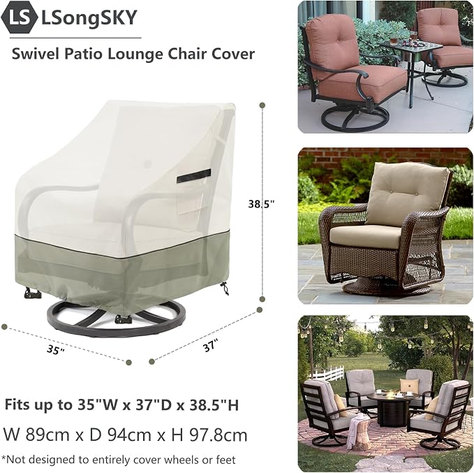 Outdoor Swivel Lounge Chair Cover 2 Pack,(35 W x 37 D x 38.5 H inches)100% Waterproof Heavy Duty Outdoor Chair Covers,Patio Furniture Cover for Swivel Patio Chair,Beige - Image 3